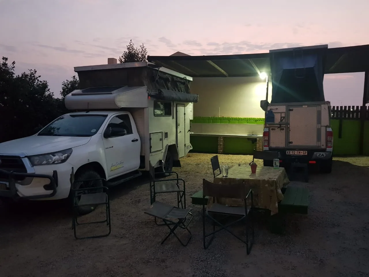Camping pitch at dusk