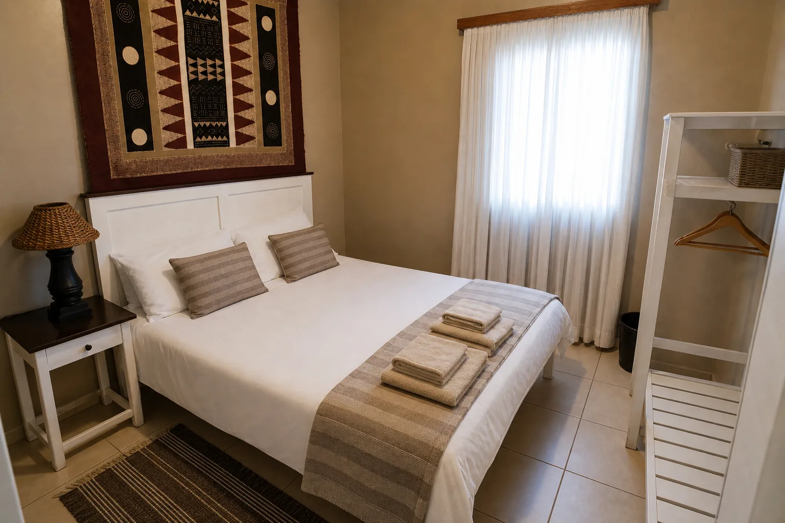 Elephant double room viewed from the foot of the bed