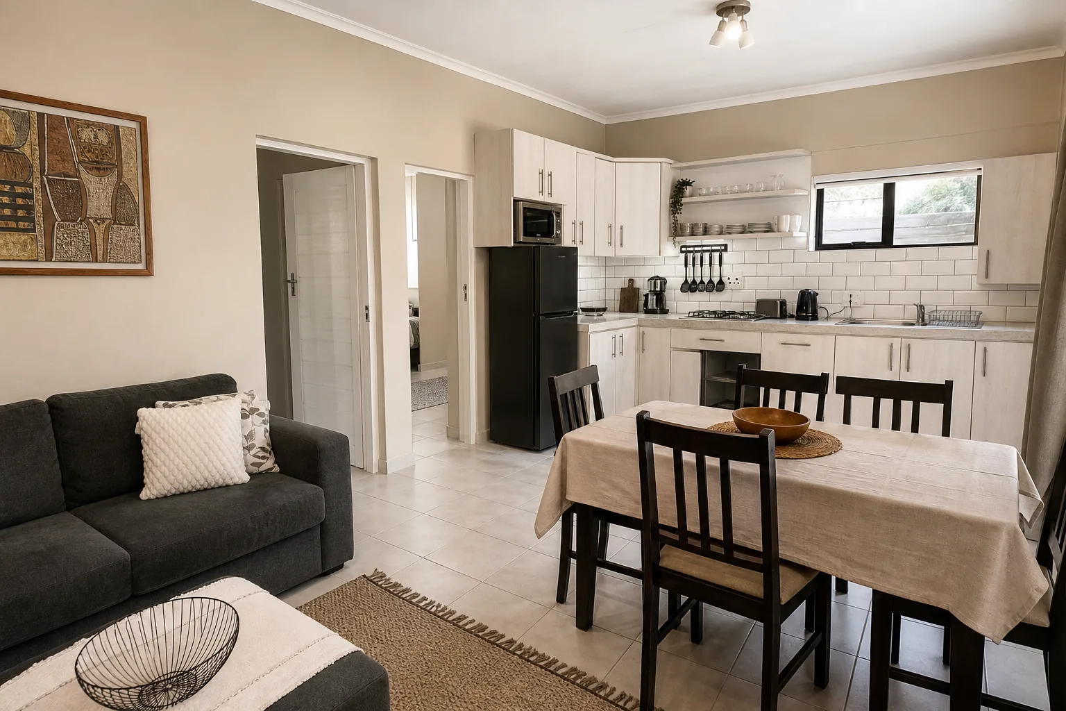 Moringa open-plan living room, dining area, and kitchen